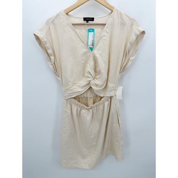 1.State Dress Women MEDIUM Cream Juneberry Linen Blend Short Cap Sleeve - Picture 10 of 10